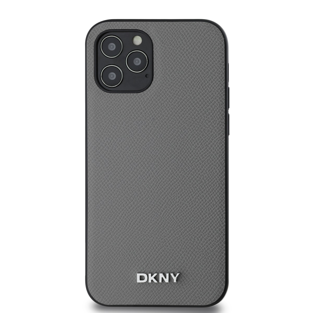 DKNY PU Leather Silver Metal Logo Magsafe Zadní Kryt pro iPhone 12/12 Pro Grey