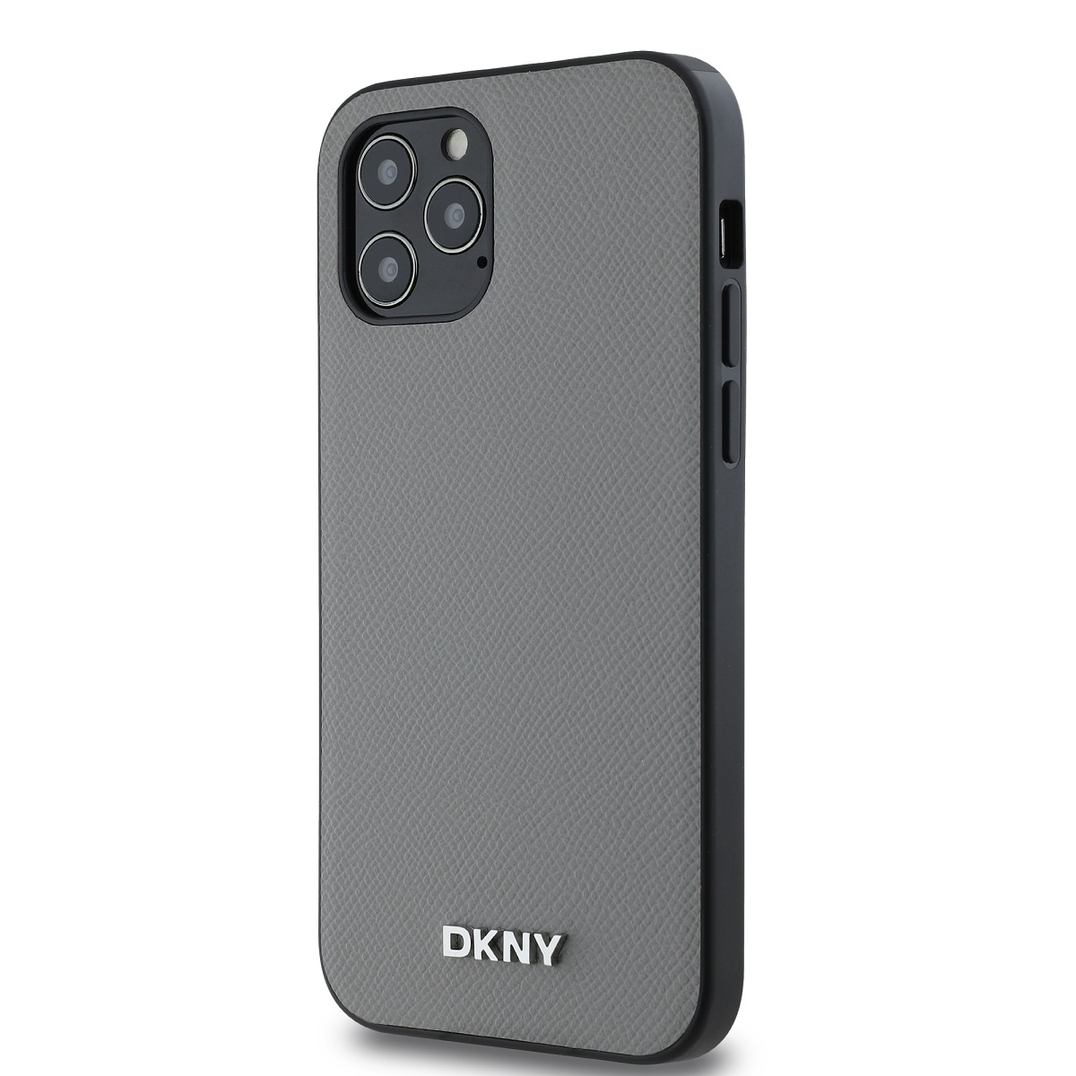 DKNY PU Leather Silver Metal Logo Magsafe Zadní Kryt pro iPhone 12/12 Pro Grey