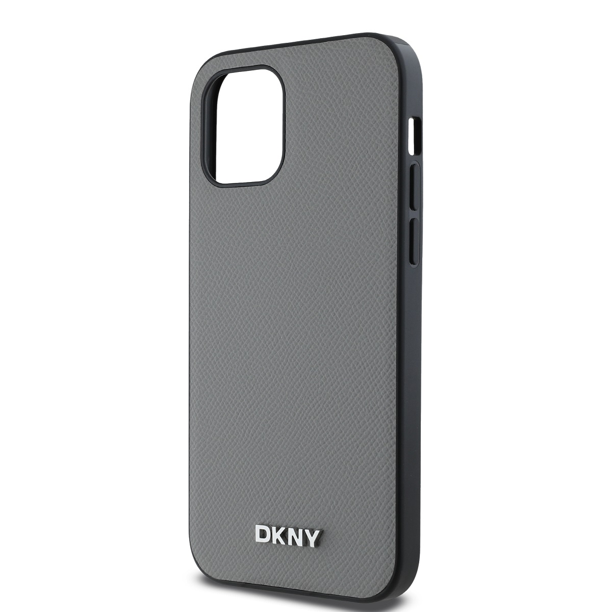 DKNY PU Leather Silver Metal Logo Magsafe Zadní Kryt pro iPhone 12/12 Pro Grey