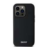 DKNY PU Leather Silver Metal Logo Magsafe Zadní Kryt pro iPhone 14 Pro Max Black