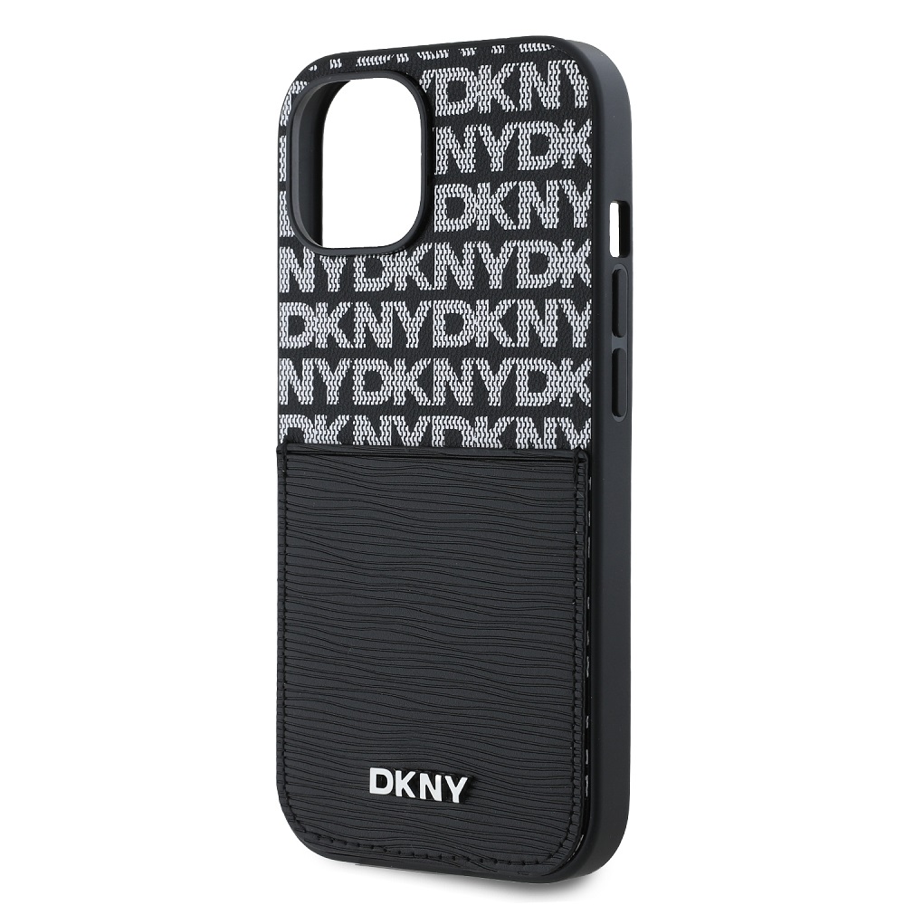 DKNY PU Leather Repeat Pattern Card Pocket Zadní Kryt pro iPhone 14 Black