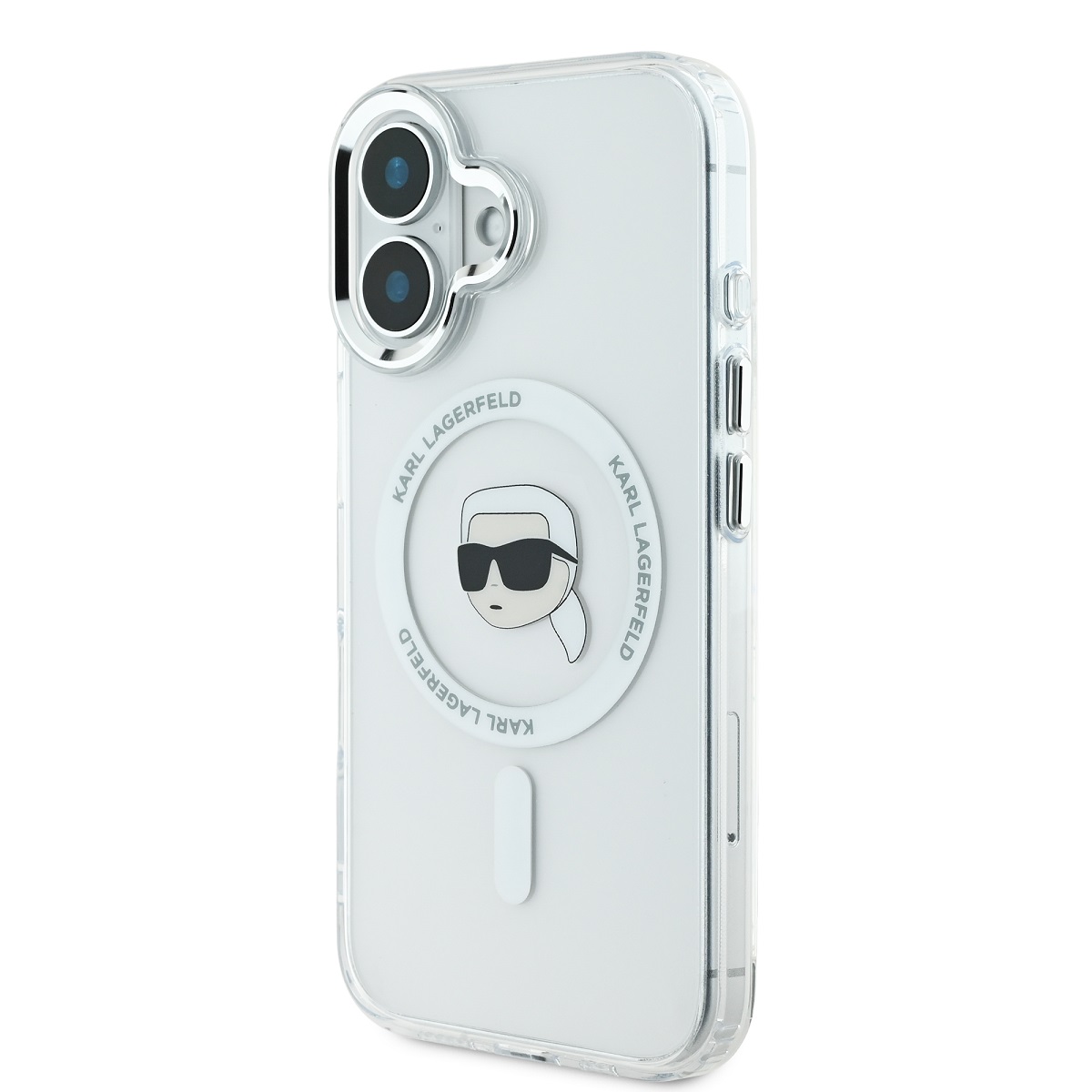 Karl Lagerfeld IML Karl Head Metal Frame MagSafe Zadní Kryt pro iPhone 16 Transparent