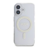 Guess IML Glitter Ring MagSafe Zadní Kryt pro iPhone 16 Transparent