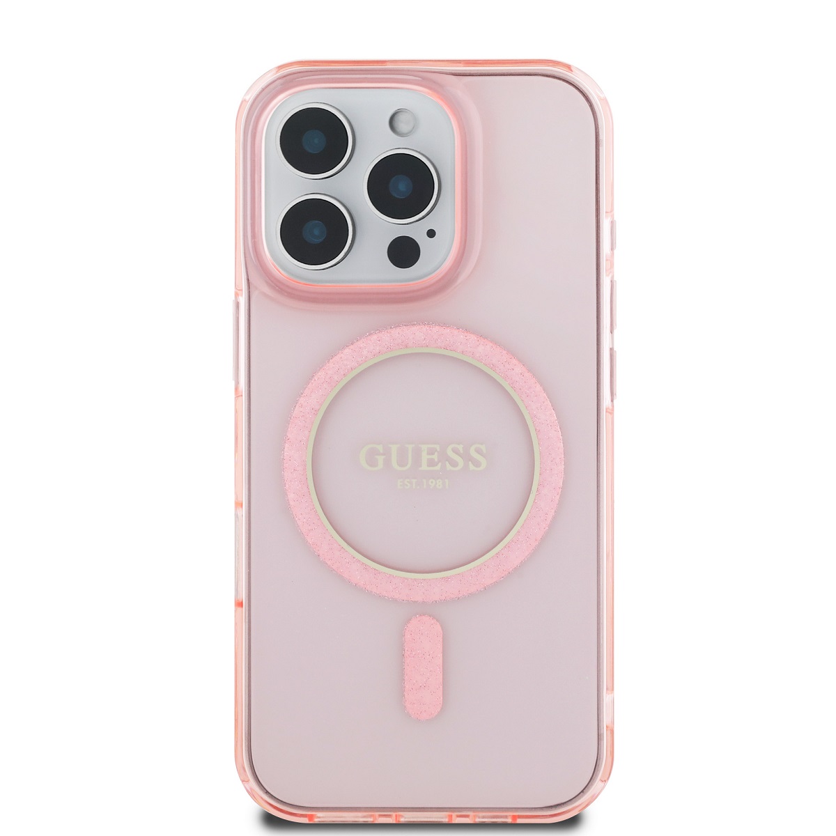 Guess IML Glitter Ring MagSafe Zadní Kryt pro iPhone 16 Pro Max Pink