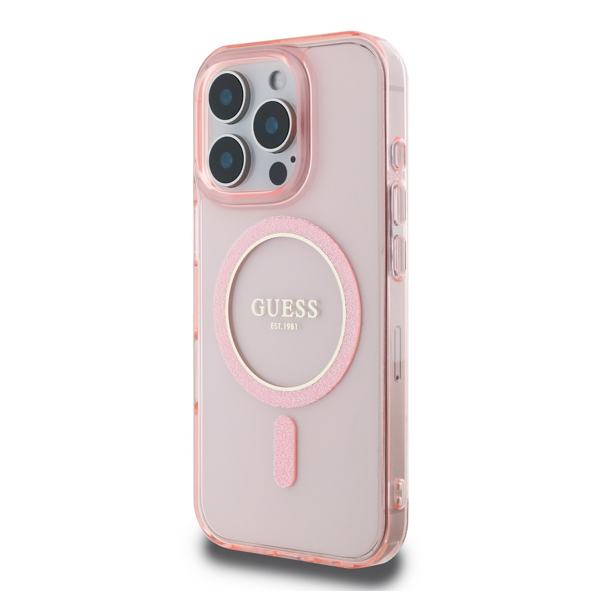 Guess IML Glitter Ring MagSafe Zadní Kryt pro iPhone 16 Pro Max Pink