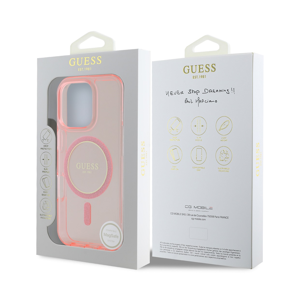 Guess IML Glitter Ring MagSafe Zadní Kryt pro iPhone 16 Pro Max Pink