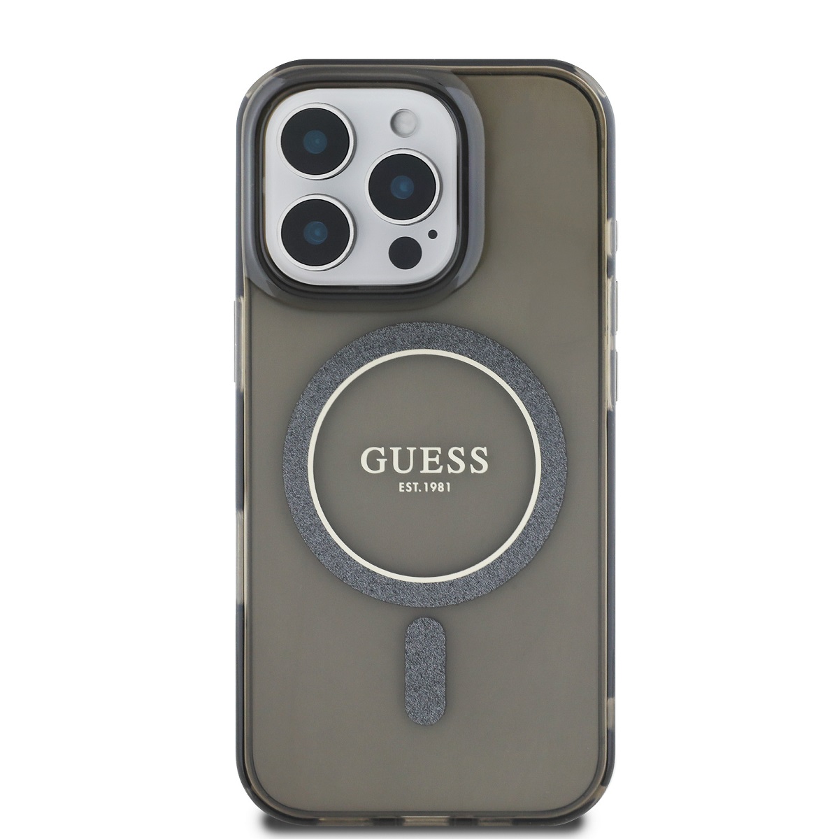 Guess IML Glitter Ring MagSafe Zadní Kryt pro iPhone 16 Pro Max Black