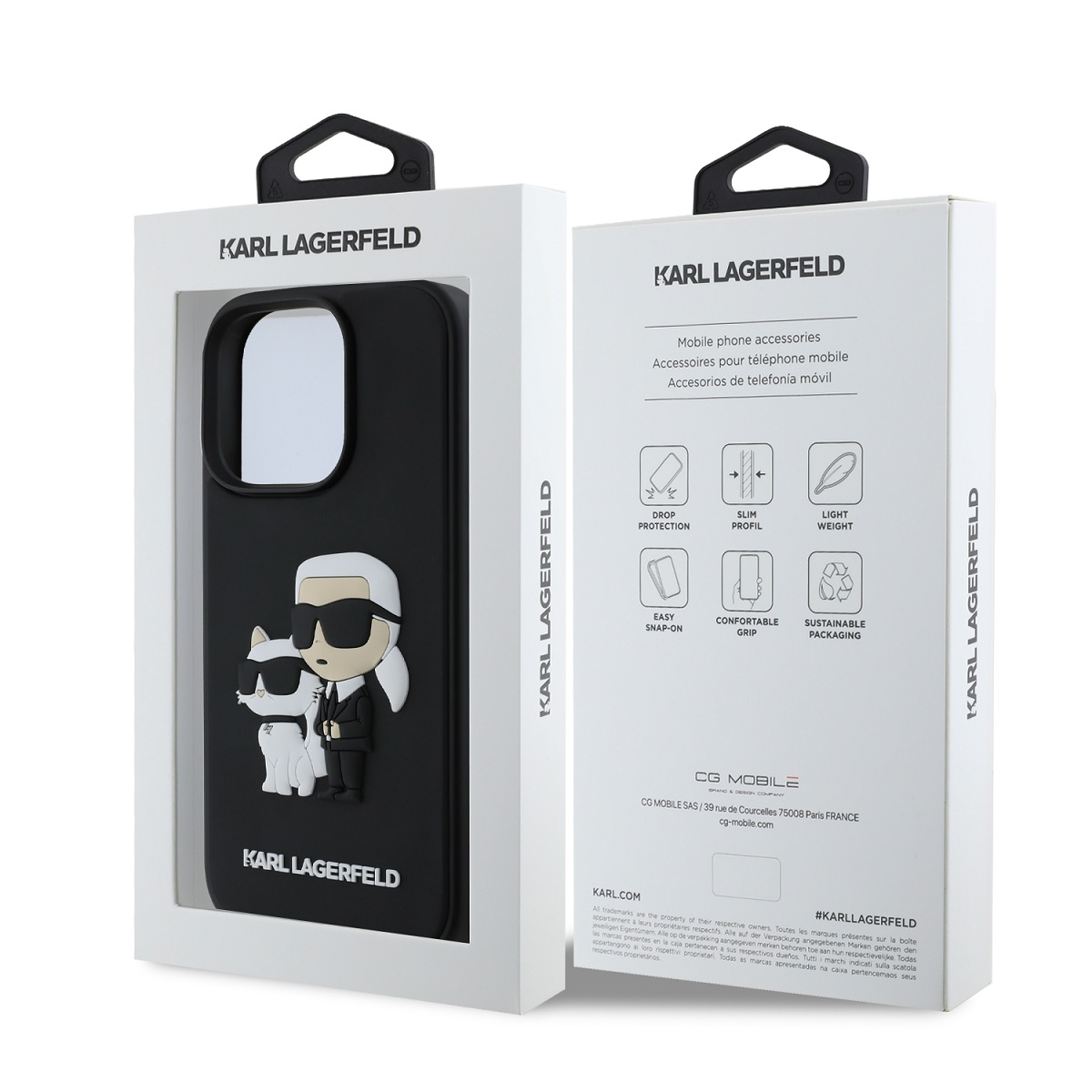 Karl Lagerfeld 3D Rubber Karl and Choupette Zadní Kryt pro iPhone 16 Pro Black