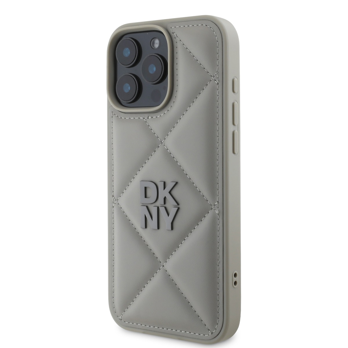 DKNY PU Leather Quilted Stack Logo Zadní Kryt pro iPhone 16 Pro Max Grey