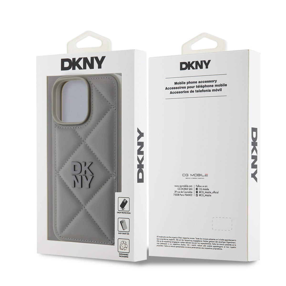 DKNY PU Leather Quilted Stack Logo Zadní Kryt pro iPhone 16 Pro Max Grey