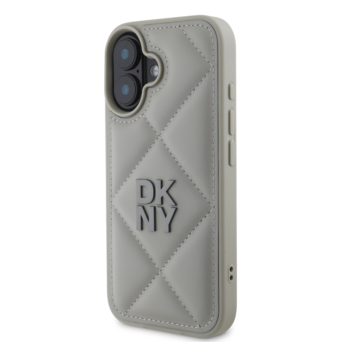 DKNY PU Leather Quilted Stack Logo Zadní Kryt pro iPhone 16 Plus Grey