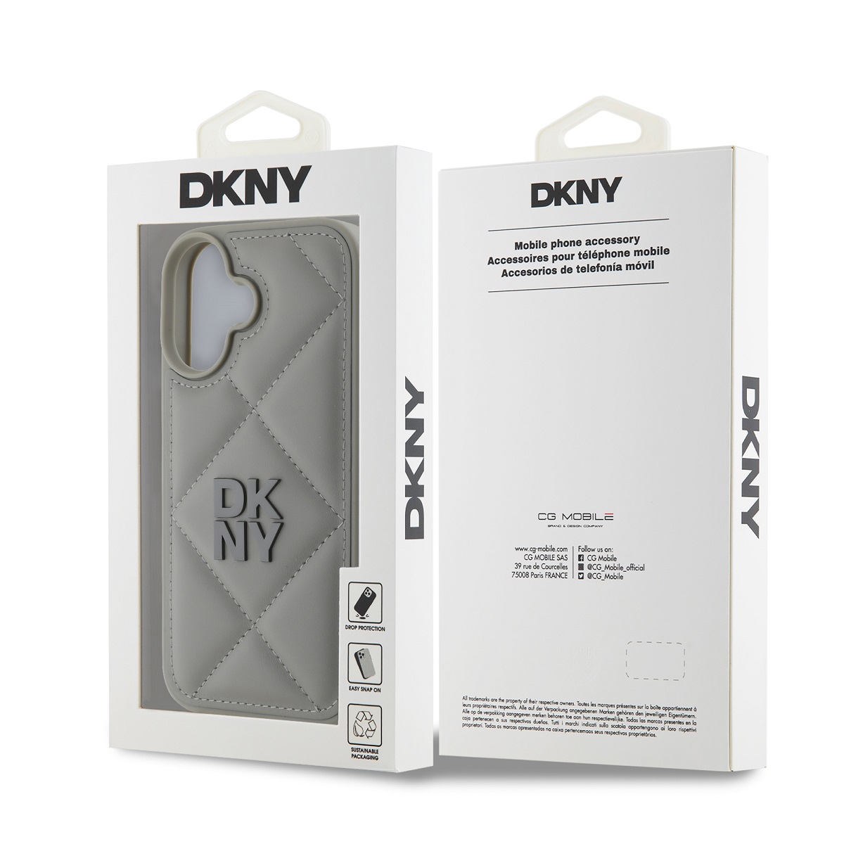 DKNY PU Leather Quilted Stack Logo Zadní Kryt pro iPhone 16 Plus Grey