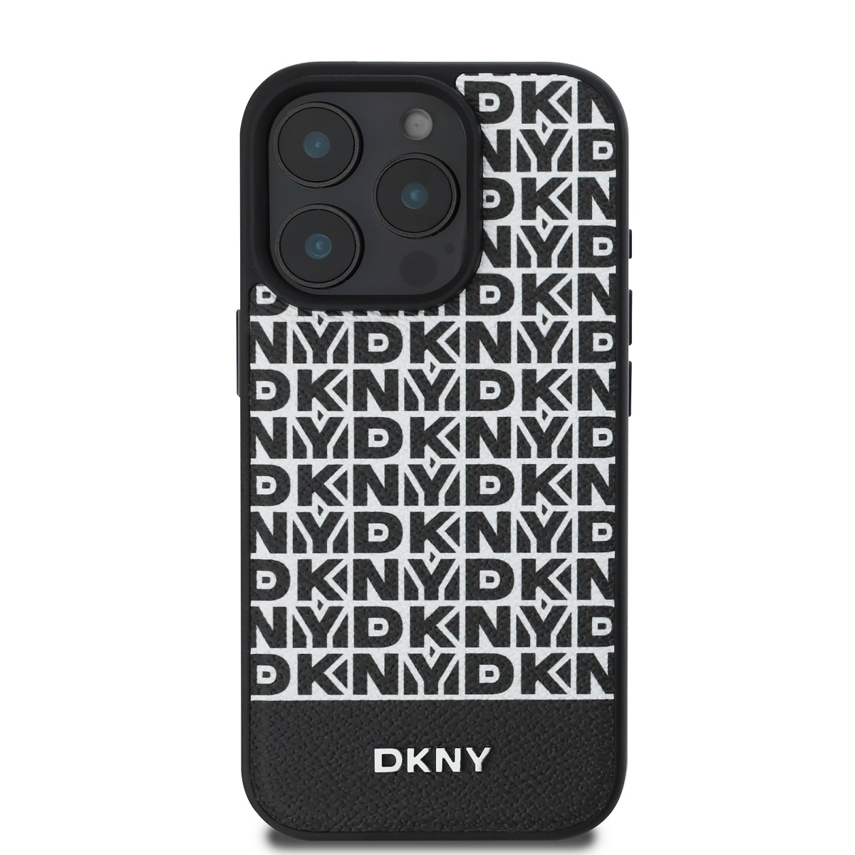 DKNY PU Leather Repeat Pattern Bottom Stripe MagSafe Zadní Kryt pro iPhone 16 Pro Max Black