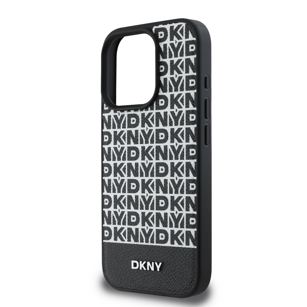 DKNY PU Leather Repeat Pattern Bottom Stripe MagSafe Zadní Kryt pro iPhone 16 Pro Max Black