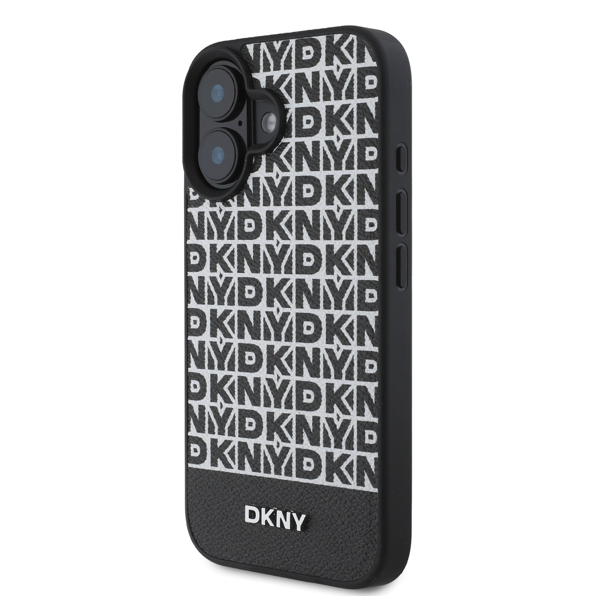 DKNY PU Leather Repeat Pattern Bottom Stripe MagSafe Zadní Kryt pro iPhone 16 Plus Black