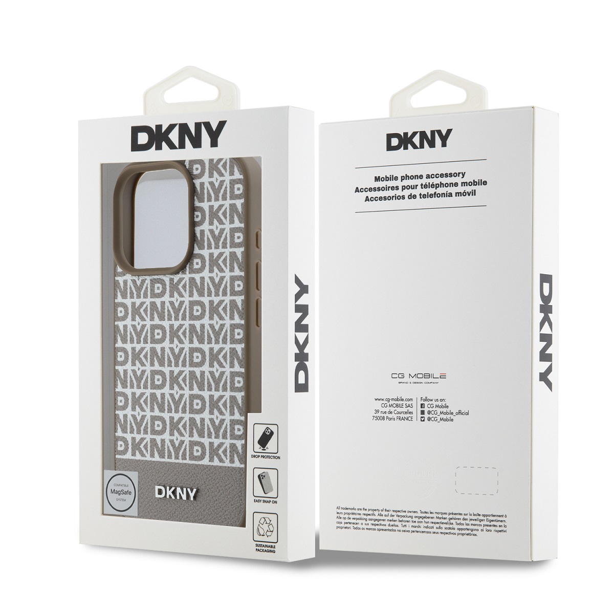 DKNY PU Leather Repeat Pattern Bottom Stripe MagSafe Zadní Kryt pro iPhone 16 Pro Max Brown