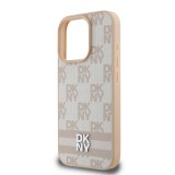 DKNY PU Leather Checkered Pattern and Stripe Zadní Kryt pro iPhone 16 Pro Max Pink