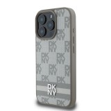 DKNY PU Leather Checkered Pattern and Stripe Zadní Kryt pro iPhone 16 Pro Max Beige