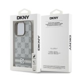 DKNY PU Leather Checkered Pattern and Stripe Zadní Kryt pro iPhone 16 Pro Max Beige