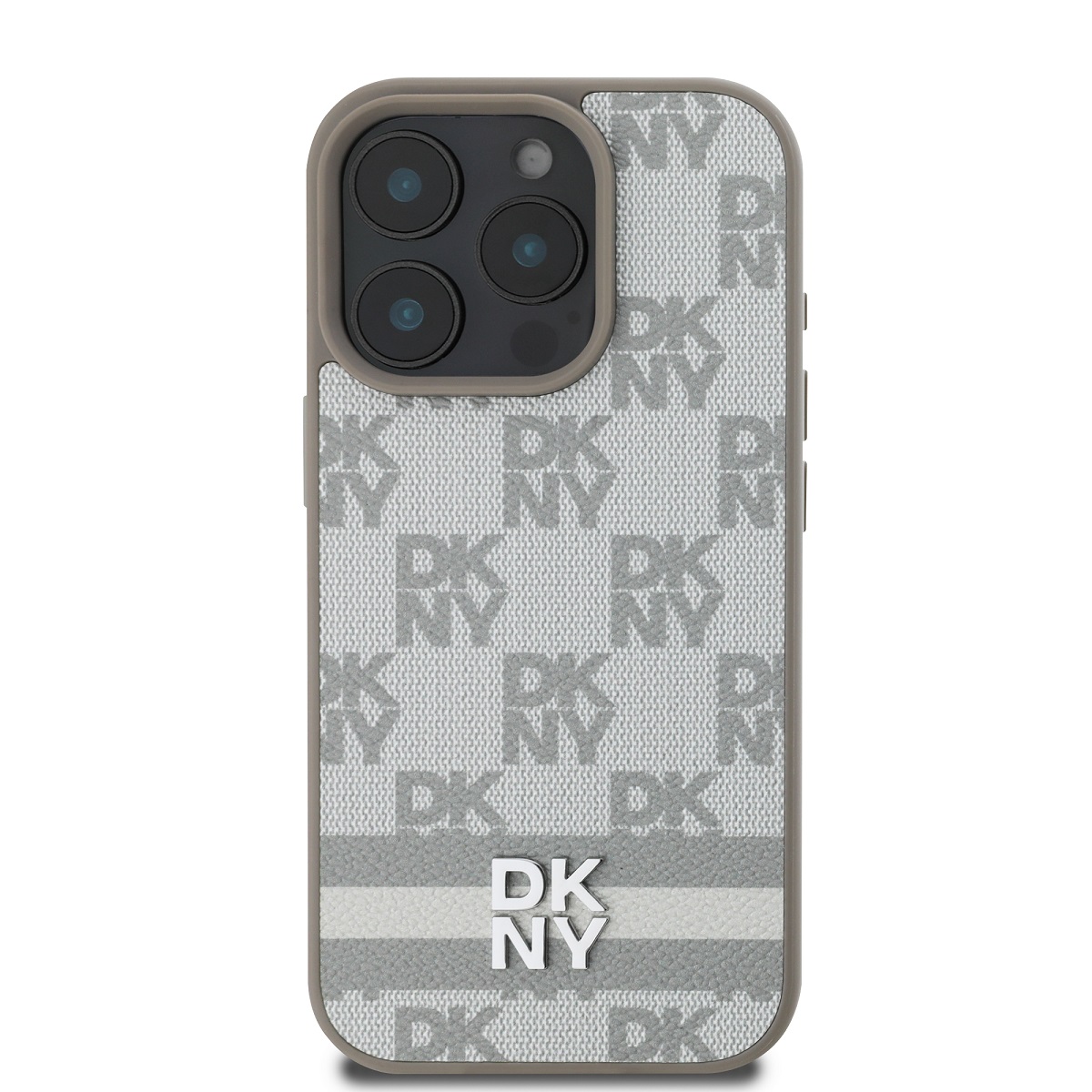 DKNY PU Leather Checkered Pattern and Stripe Zadní Kryt pro iPhone 16 Pro Max Beige