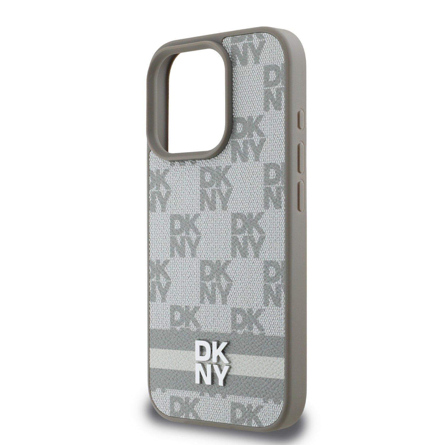 DKNY PU Leather Checkered Pattern and Stripe Zadní Kryt pro iPhone 16 Pro Max Beige