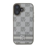 DKNY PU Leather Checkered Pattern and Stripe Zadní Kryt pro iPhone 16 Beige