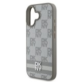 DKNY PU Leather Checkered Pattern and Stripe Zadní Kryt pro iPhone 16 Beige