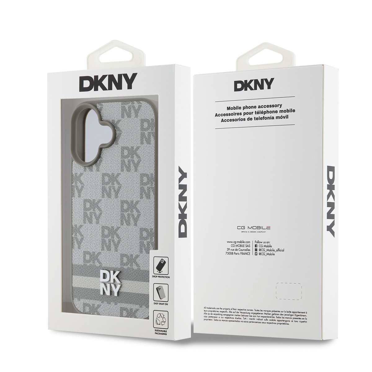 DKNY PU Leather Checkered Pattern and Stripe Zadní Kryt pro iPhone 16 Beige