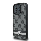 DKNY PU Leather Checkered Pattern and Stripe Zadní Kryt pro iPhone 16 Pro Max Black