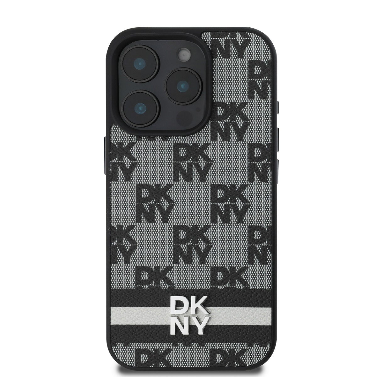 DKNY PU Leather Checkered Pattern and Stripe Zadní Kryt pro iPhone 16 Pro Max Black