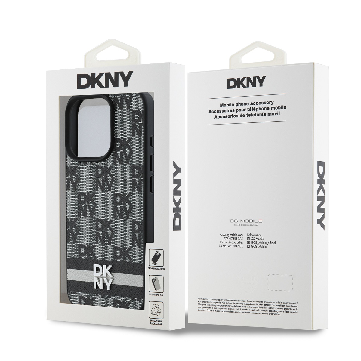 DKNY PU Leather Checkered Pattern and Stripe Zadní Kryt pro iPhone 16 Pro Max Black