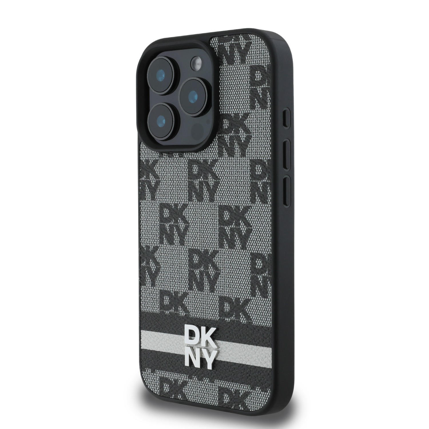 DKNY PU Leather Checkered Pattern and Stripe Zadní Kryt pro iPhone 16 Pro Black