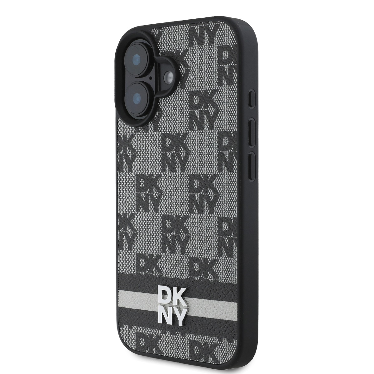 DKNY PU Leather Checkered Pattern and Stripe Zadní Kryt pro iPhone 16 Black