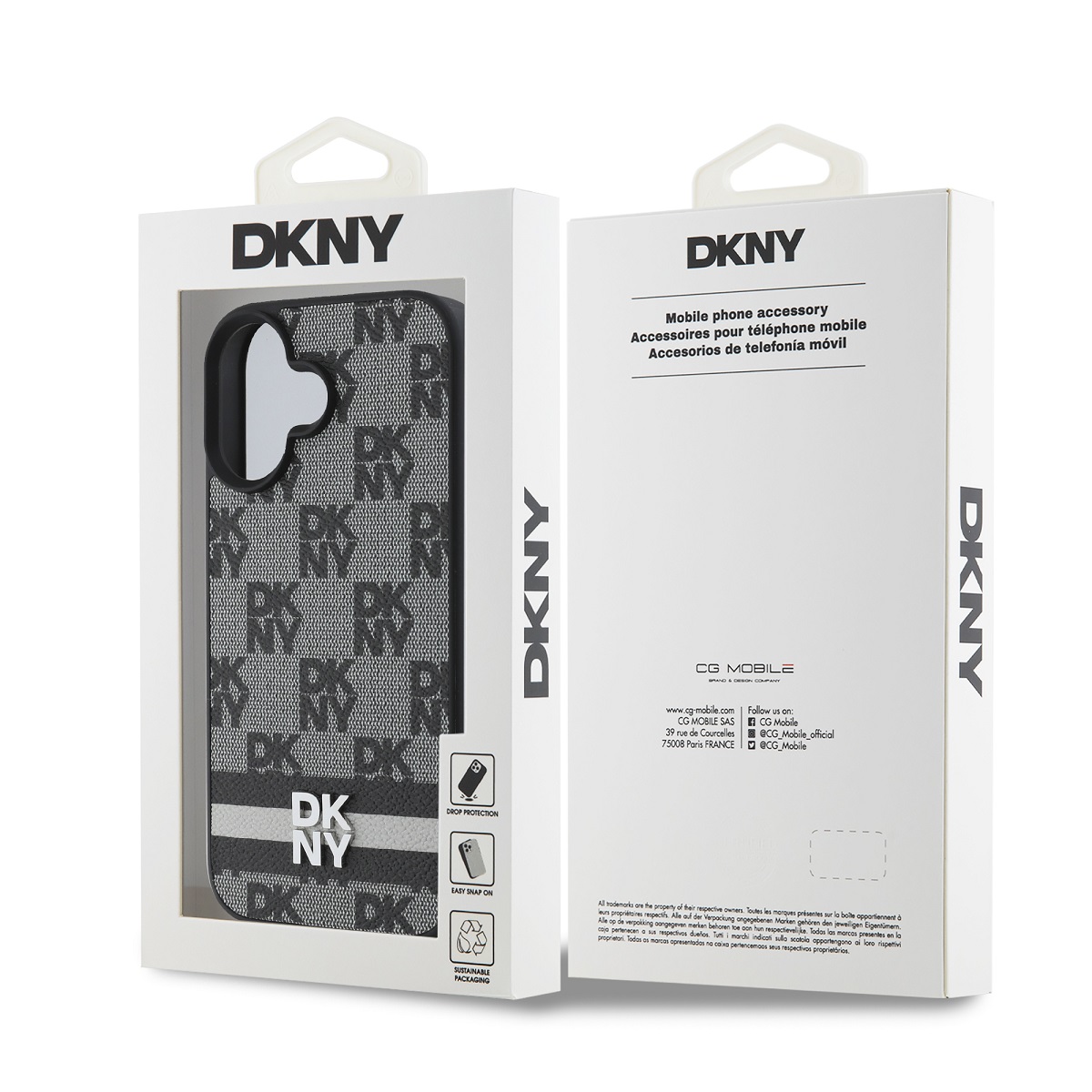 DKNY PU Leather Checkered Pattern and Stripe Zadní Kryt pro iPhone 16 Black