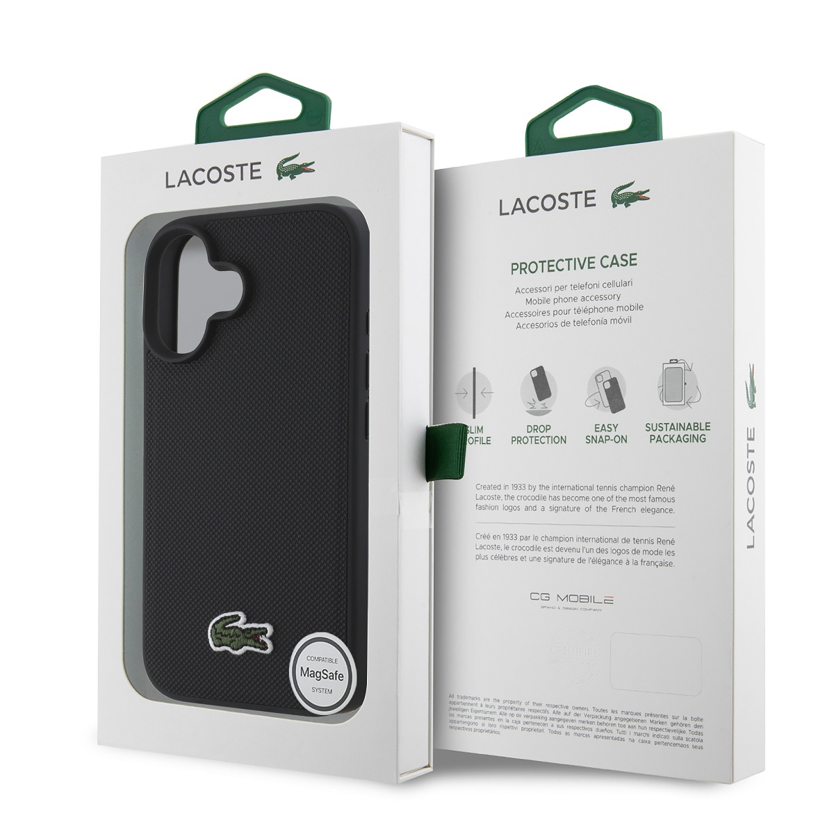 Lacoste Iconic Petit Pique Woven Logo MagSafe Zadní Kryt pro iPhone 16 Plus Black