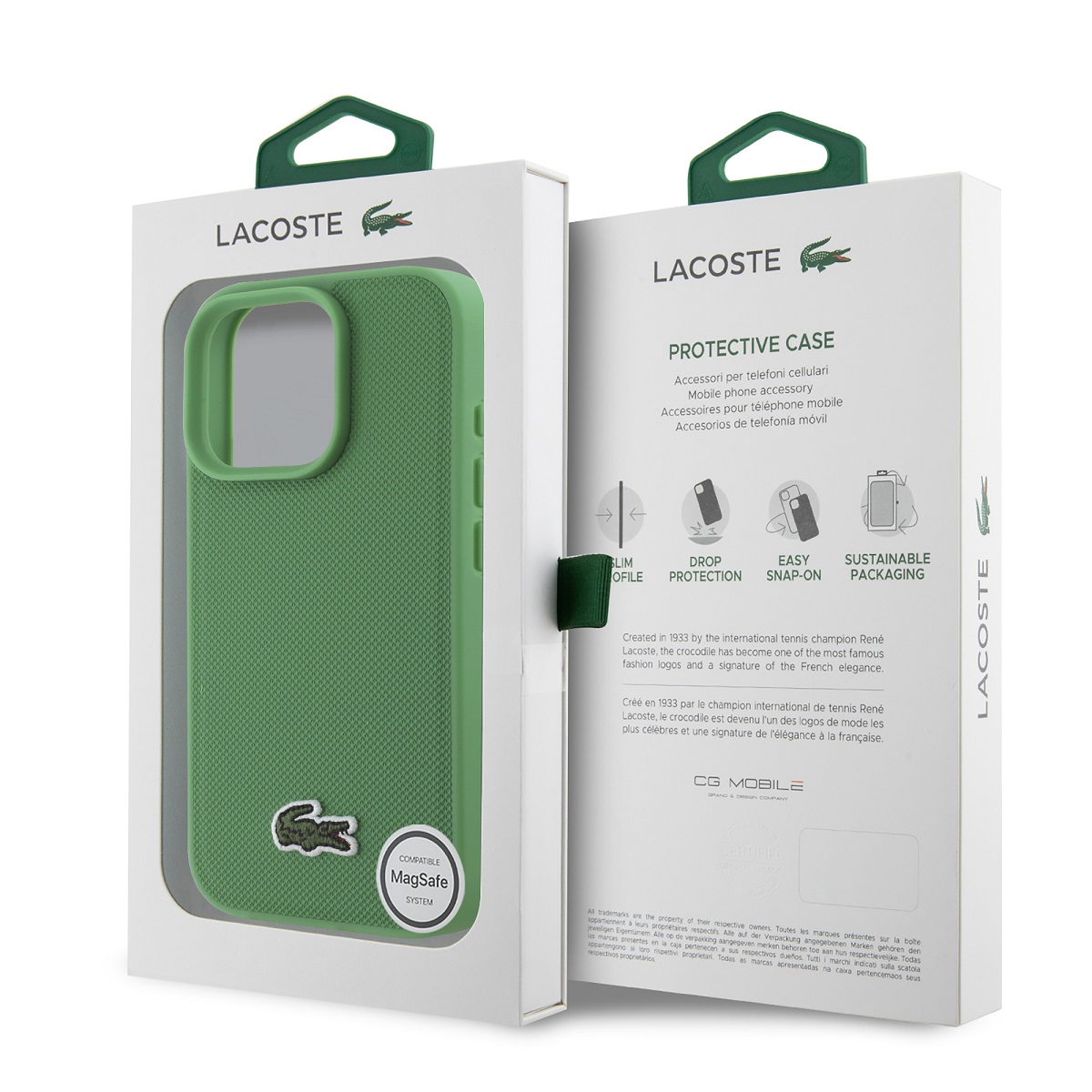 Lacoste Iconic Petit Pique Woven Logo MagSafe Zadní Kryt pro iPhone 16 Pro Green