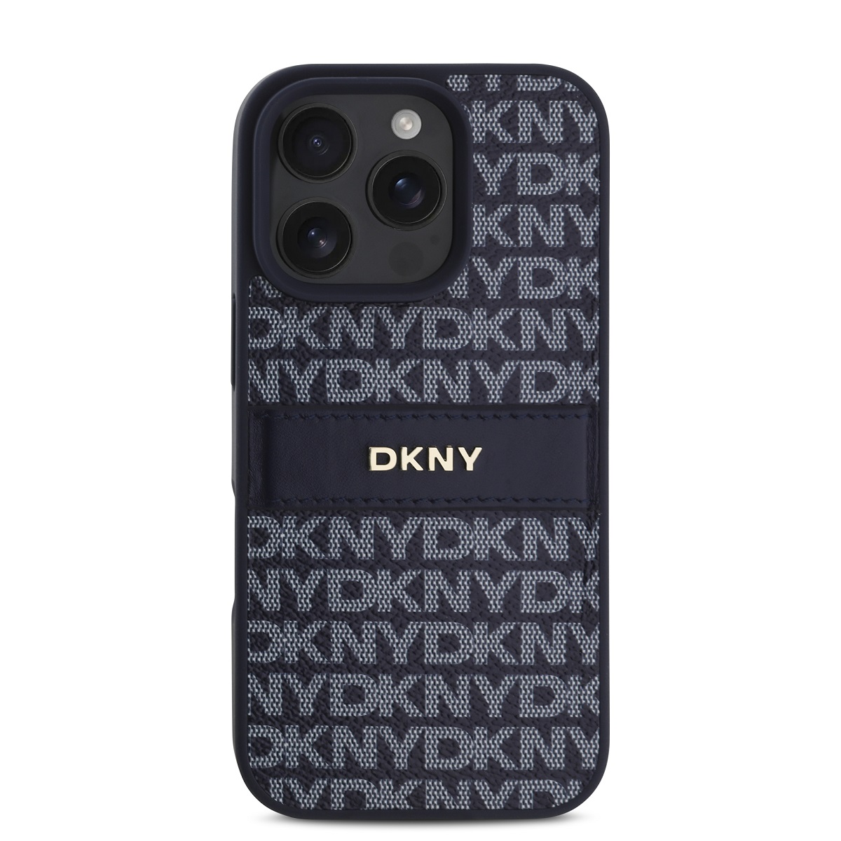 DKNY PU Leather Repeat Pattern Tonal Stripe Zadní Kryt pro iPhone 16 Pro Max Blue