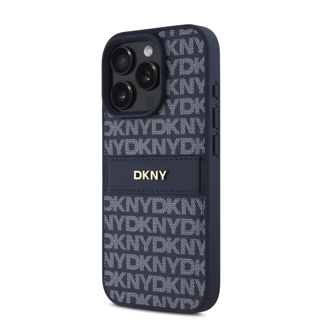 DKNY PU Leather Repeat Pattern Tonal Stripe Zadní Kryt pro iPhone 16 Pro Max Blue