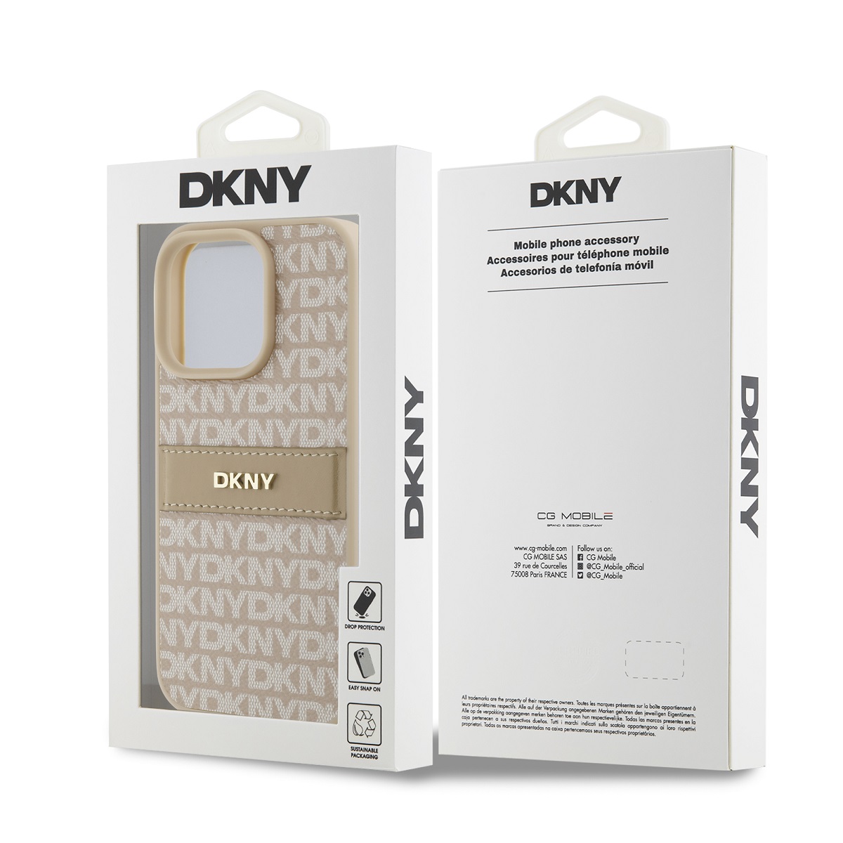 DKNY PU Leather Repeat Pattern Tonal Stripe Zadní Kryt pro iPhone 16 Pro Max Pink