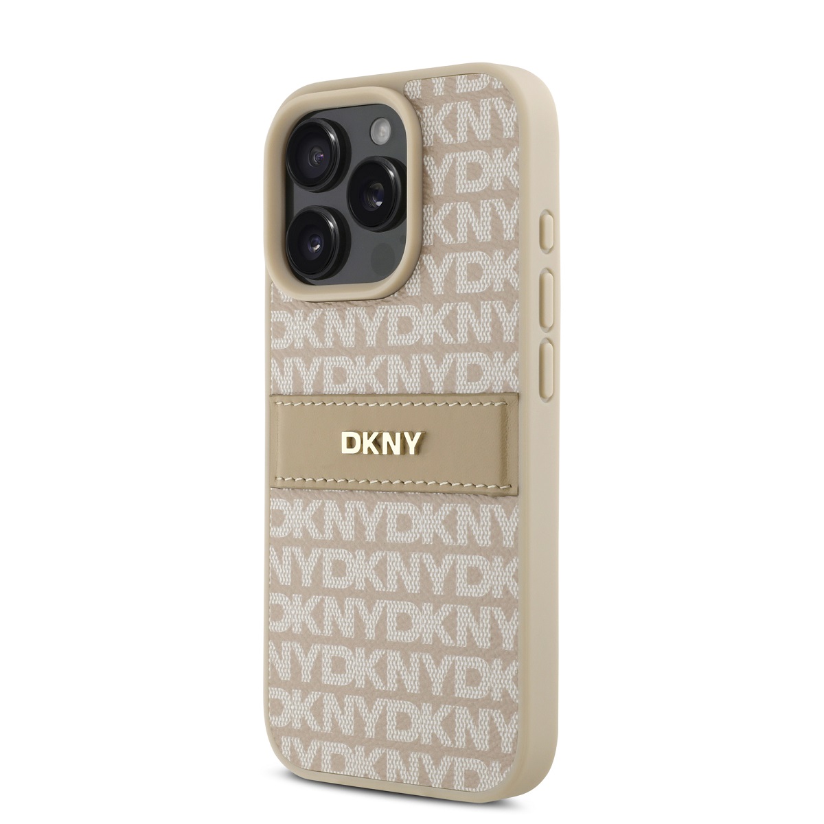 DKNY PU Leather Repeat Pattern Tonal Stripe Zadní Kryt pro iPhone 16 Pro Pink