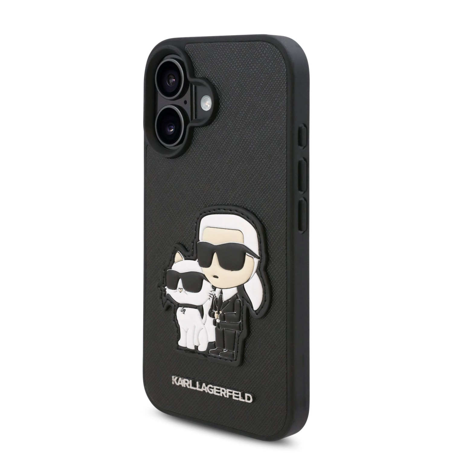 Karl Lagerfeld PU Saffiano Karl and Choupette Zadní Kryt pro iPhone 16 Plus Black