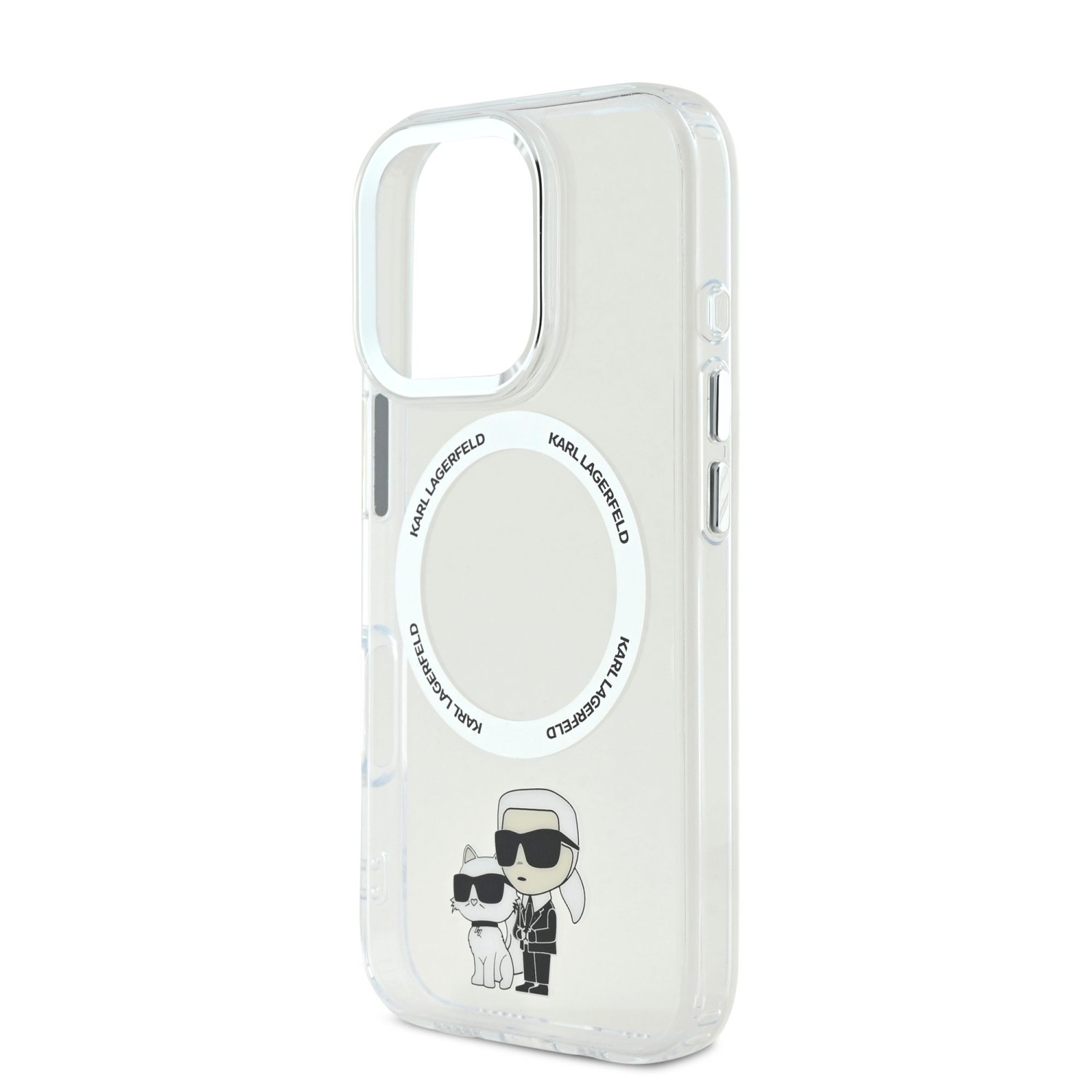 Karl Lagerfeld IML Karl and Choupette MagSafe Zadní Kryt pro iPhone 16 Pro Transparent