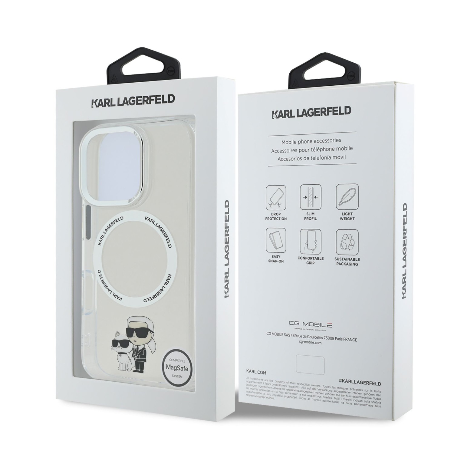 Karl Lagerfeld IML Karl and Choupette MagSafe Zadní Kryt pro iPhone 16 Pro Transparent