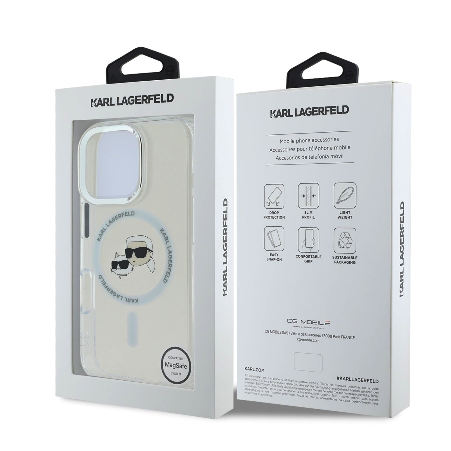 Karl Lagerfeld IML K&CH Heads Metal Frame MagSafe Zadní Kryt pro iPhone 16 Pro Transparent