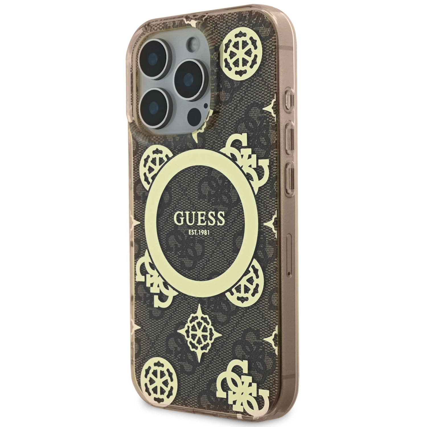 Guess IML 4G Peony MagSafe Zadní Kryt pro iPhone 16 Pro Max Brown