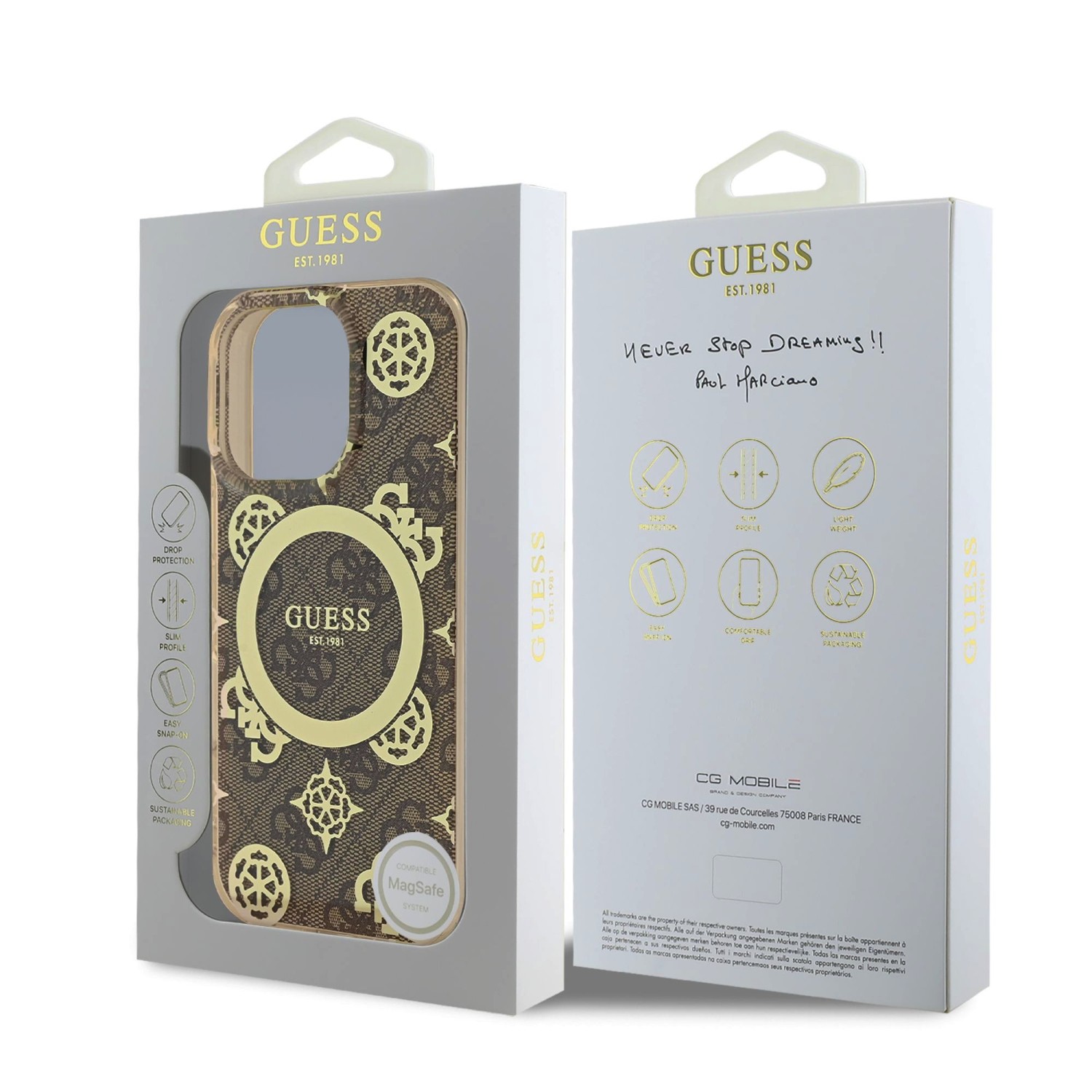 Guess IML 4G Peony MagSafe Zadní Kryt pro iPhone 16 Pro Max Brown