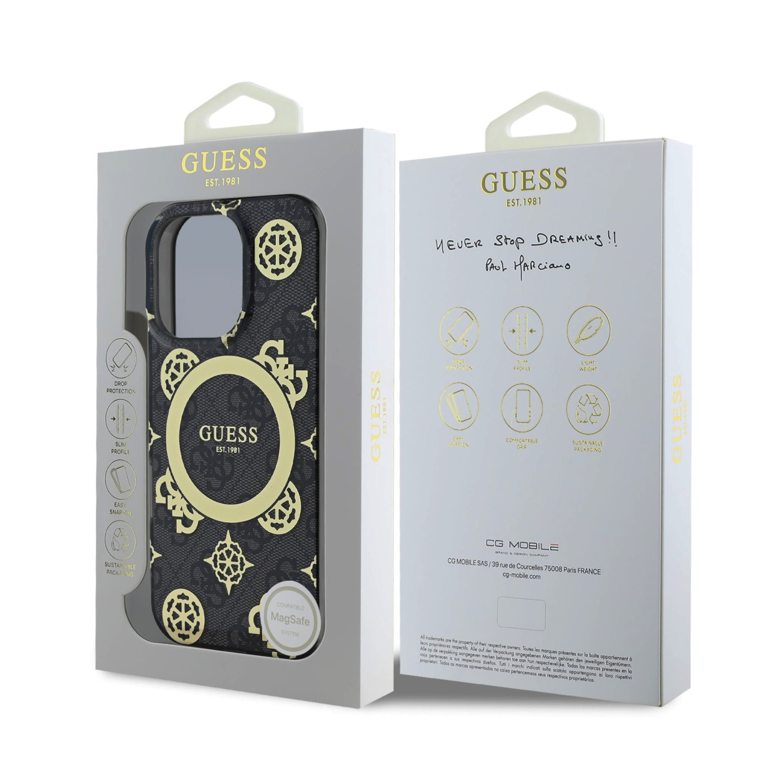 Guess IML 4G Peony MagSafe Zadní Kryt pro iPhone 16 Pro Max Black