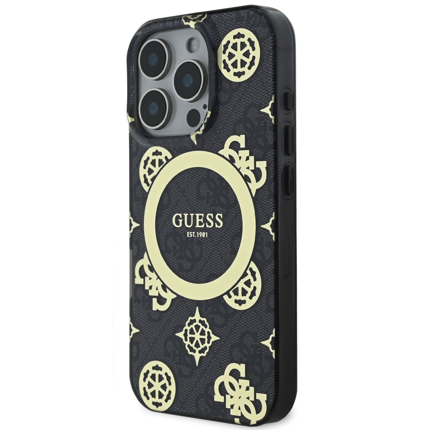 Guess IML 4G Peony MagSafe Zadní Kryt pro iPhone 16 Pro Black