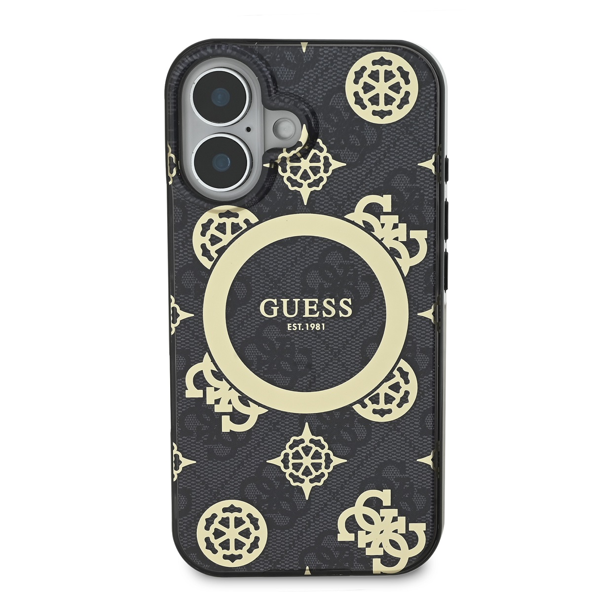 Guess IML 4G Peony MagSafe Zadní Kryt pro iPhone 16 Black