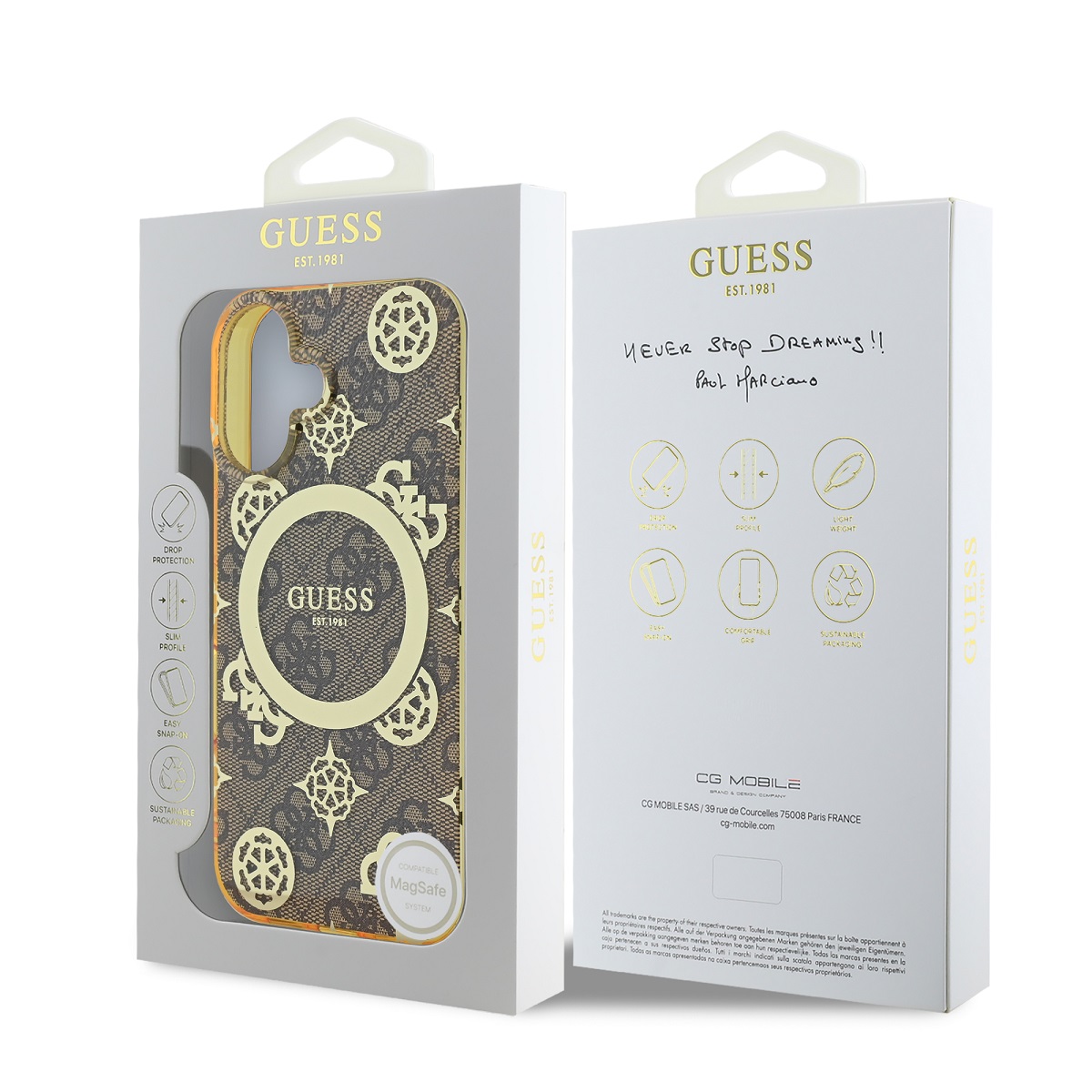 Guess IML 4G Peony MagSafe Zadní Kryt pro iPhone 16 Brown